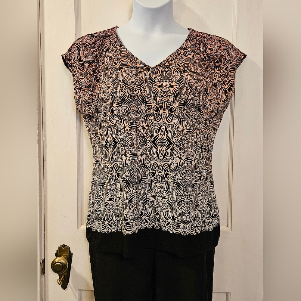 Liz Claiborne Pink, Black & White Women's Top - Size Large